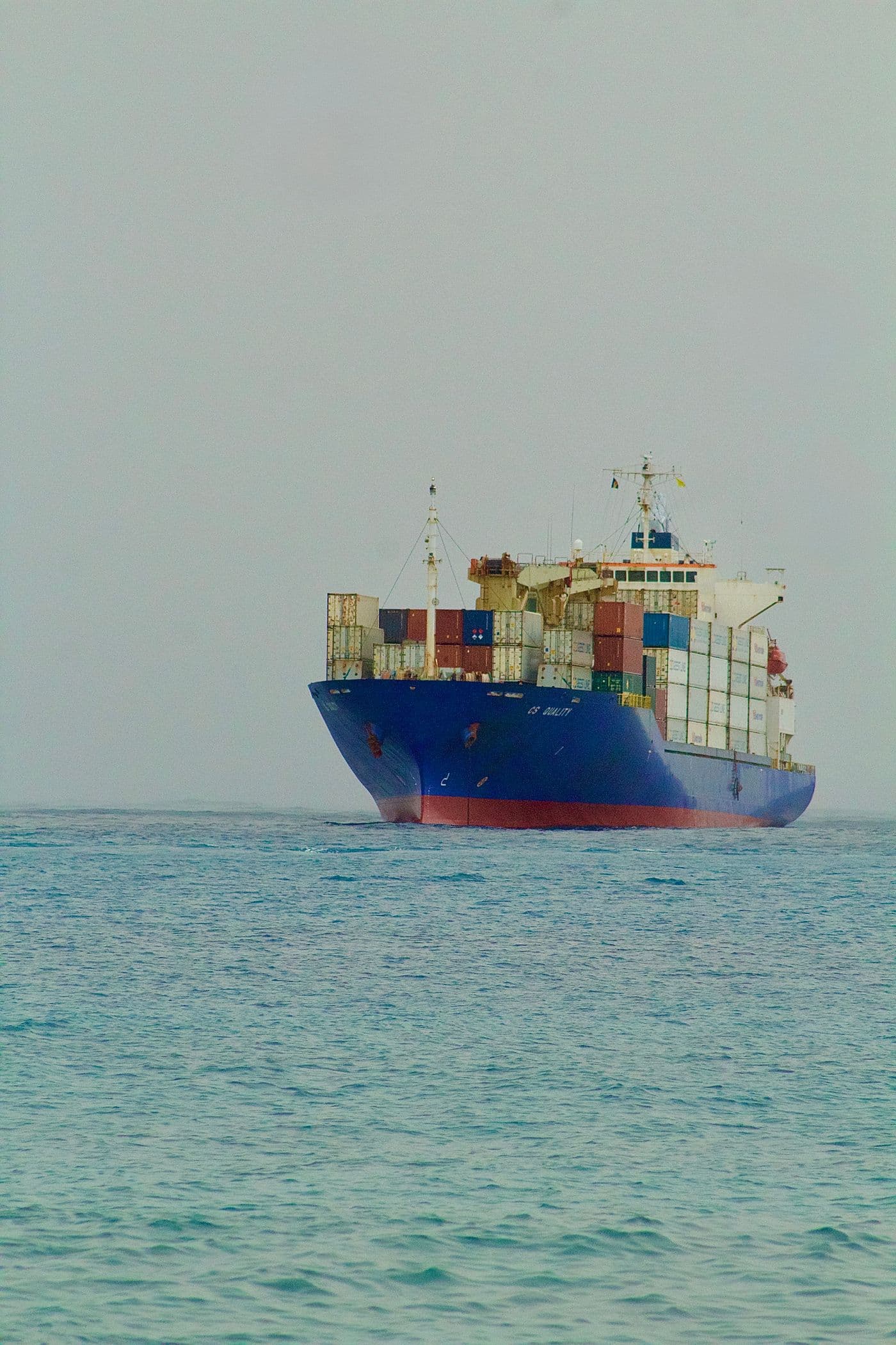 A loaded container ship at sea